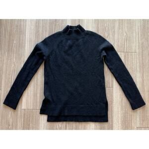 M Magaschoni Cashmere Mock Neck Sweater XS Black Fine Knit Hi-Low Hem Slit
